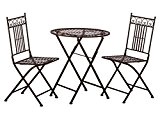 Tisch + 2 Stühle *Paris* Garnitur Gartenmöbel Sitzgarnitur Metall antikbraun