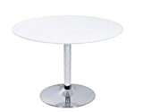 Tisch / Esstisch, rund, Platte MDF weiß hochglanz lackiert, Fuß Metall verchromt, Maße: Ø110 x 75 cm