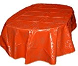 TISCHDECKE abwaschbar oval 140x220 cm Wachstuch orange silber mit SAUM GARTENtischdecke KÜCHE Esszimmer Paspelband Made in Germany (Orange)