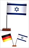 Tischflagge Israel 90x140 mm plus Bonus-Flagge nach Wahl, mit Ständer aus Holz, Gesamthöhe ca. 20 cm Tisch Flagge Fahne