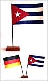 Tischflagge Kuba Cuba 90x140 mm plus Bonus-Flagge nach Wahl, mit Ständer aus Holz, Gesamthöhe ca. 20 cm Tisch Flagge Fahne