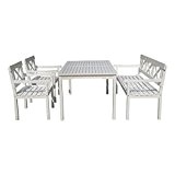 Tischgruppe, Sitzgruppe, Gartenmöbel im Schweden-Look, Eukalyptus Holz, weiß lackiert