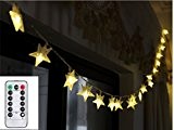 TokoDirect 5m 50er LED Lichterkette Batteriebetrieb Sterne mit Fernbedienung & Zeitschaltuhr (8 Modi, 4W, Dimmbar,Warmweiß)