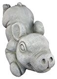 Ton-Figur Schweinchen 32 x 23cm liegend auf Arme gestützt - grau - Gartenfigur - Glücksschwein - Deko-Schwein