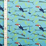 Tukan Vogel - Babyblau - Jersey gemustert - 150cm breit