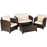 Ultranatura Poly-Rattan Lounge Sitzgruppe, Palma-Serie 4-teilig / Tisch + Couch + 2 Sessel inklusiv Auflagen
