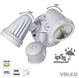 VBLED® 26W Doppel Wandleuchte (2x13W) LED-Außenstrahler DUO Flutlicht mit einstellbarem Bewegungsmelder & Dämmerungs-Sensor - Warmweiß - 2-flammige Wandlampe Fluter für ...