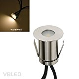 VBLED® Mini Boden-Einbaustrahler 0.6W LED, Warm-weiß, 14 Lumen, IP67 wassergeschützt, Edelstahl - Rostfrei & Robust - Einfache Montage in Terrassen, ...