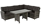 VILLANA exklusive Eck-Loungegruppe aus hochwertigem Polyrattan in grau, Gartentisch für 4 - 5 Personen mit Glastischplatte, ca. 135 x 70 ...