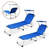 VINGO® 2x Blau Alu Gartenliege Sonnenliege Liegestuhl Liege klappbar mit Dach