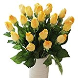 vlunt 20 Stück Künstlicher Blumen echt Touch Kleben Seide künstliche Rose Blumen für Hochzeit Bouquet Home gelb