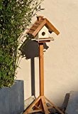 Vogelhaus mit Ständer BTV-X-VOWA3-MS-dbraun002 Großes PREMIUM Vogelhaus mit Ständer + 5 SITZSTANGEN + SICHTSCHEIBE RUND / GLAS + FUTTERVORRAT-Riesensilo / ...