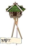 Vogelhaus, Vogelvilla mit Ständer, 68 cm, mit Silo + Fett-Spender, Holz-Schindel grün, Futterhaus wetterfest