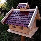 Vogelhaus-XXL mit Holzschindeln und Putzklappe lasiert Vogelhäuser-Vogelfutterhaus großes Vogelhäuschen-aus Holz Wetterschutz (Weinrot)