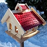 Vogelhaus-XXL mit Holzschindeln und Putzklappe lasiert Vogelhäuser-Vogelfutterhaus großes Vogelhäuschen-aus Holz Wetterschutz (Rot)