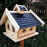 Vogelhaus-XXL mit Holzschindeln und Putzklappe lasiert Vogelhäuser-Vogelfutterhaus großes Vogelhäuschen-aus Holz Wetterschutz (Schwarz)