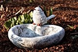 Vogeltränke Herz mit Steinfigur Vogel, Garten Deko, massiver Steinguss, frostfest bis -30°C