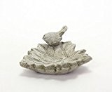 Vogeltränke Tränke stehend Keramik grau Blatt Blattform mit Vogel