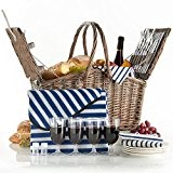 VonShef Deluxe 4 Personen Weidenkorb Picknickkorb Einklappbarer Griff mit Besteck, Tellern, Gläsern, Geschirr & Vliesdecke