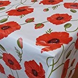 Wachstuch Blumen Mohnblume Rot Weiss Eckig 80x430 cm · Länge & Breite wählbar· abwaschbare Tischdecke