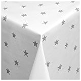 Wachstuch Tischdecke Gartentischdecke Abwaschbar Weihnachten Sterne Weiss Silber 160x140 cm