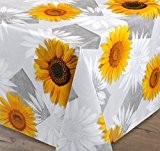Wachstuch Tischdecke Meterware abwischbar, glatt Sonnenblumen Grau Gelb, Größe wählbar (100x140 cm)
