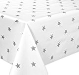 Wachstuchtischdecke OVAL und RUND Motiv u. Größe wählbar, Tischdecke abwischbar (Oval 130x180 cm Sterne Weiß Grau)
