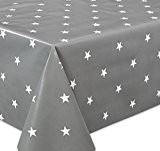 Wachstuchtischdecke OVAL und RUND Motiv u. Größe wählbar, Tischdecke abwischbar (Rund 100 cm Sterne Grau Weiß)