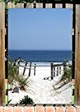 Wallario Garten-Poster Outdoor-Poster - Blick auf Strand in Premiumqualität, Größe: 61 x 91,5 cm, für den Außeneinsatz geeignet