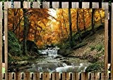 Wallario Garten-Poster Outdoor-Poster - Kleiner Bach über Steine im Herbstwald in Premiumqualität, Größe: 61 x 91,5 cm, für den Außeneinsatz ...