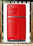Wallario Garten-Poster Outdoor-Poster - Roter Kühlschrank in Premiumqualität, Größe: 61 x 91,5 cm, für den Außeneinsatz geeignet