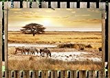 Wallario Garten-Poster Outdoor-Poster - Safari in Afrika, eine Herde Zebras am Wasser in Premiumqualität, Größe: 61 x 91,5 cm, für ...