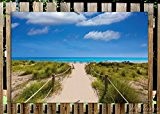 Wallario Garten-Poster Outdoor-Poster - Sandweg zum blauen Meer mit blauem Himmel in Premiumqualität, Größe: 61 x 91,5 cm, für den ...