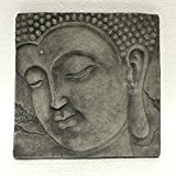 Wandbild Wandrelief Steinplatte Buddha Kopf Garten Deko Feng Shui Yoga 39x39 cm