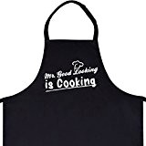 Wandkings Schürze "Mr Good Looking is Cooking" - Grillschürze - Küchenschürze - Kochschürze - Latzschürze mit verstellbarem Nackenband