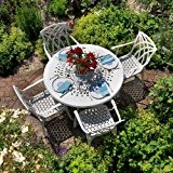 Weißes Gartenmöbelset Amy 120cm Runde Aluminium Gartengarnitur- 1 Weißer AMY Tisch + 4 Weiße Emma SAStühle