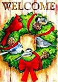 Welcome Garden Feathered Friends Wreath Decorative House Flag 29x43" Cardinal by Evergreen
