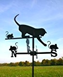 Wetterfahne Motiv Katze, Windfahne, Dachfahne, Stabfahne, Maße 36 x 72 cm, aus Stahlblech, schwarz