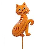 Wetterfester Metall Gartenstecker ''Katze'' von Medusa | Größe S - 44x11x2 cm | orange