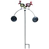 Wetterfester Metall-Gartenstecker Pendel ''Woody'' mit 2 kleinen, dekorativen Vögeln von Medusa | silber-grün-orange | 125x62x20 cm