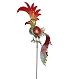 Wetterfester Metall-Gartenstecker Vogel ''Phönix'' von Medusa | im Wind drehend | silber-grün | Größe 168x19x56 cm | mit Flügelklappe für ...