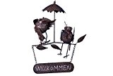 WILLKOMMEN Schild Deko zum Hängen mit Raben aus Metall - Vogel für Garten Terrasse Balkon