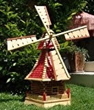 Windmühle,Windmühle für Garten, mit Holzschindel - Dach NEU mit kugelgelagert, Solarbeleuchtung=Windmühlen-Zubehör / Angebot ohne Solar, extra 1 m groß rot ...