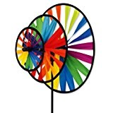 Windspiel - Magic Wheel Triple - UV-beständig und wetterfest - Windräder: Ø35cm/Ø25cm/Ø16cm, Höhe: 102cm - inkl. Fiberglasstab