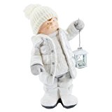 Winterkind "Junge" mit Teelichthalter-Laterne, Höhe ca. 52cm, Wollmütze, Weiß