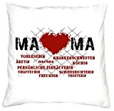 Witziges Kissen mit Füllung für die Mama - Herz Mama - bedrucktes Dekokissen als Geschenk zum Mutter-Tag Farbe: weiß