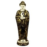 Wuona Objects balinesische Buddha Statue 70 cm Lava Guss Figur Stein-Skulptur stehend - gold / weiß