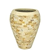 Wuona Objects Balinesische Stein-Vase 60 cm Rund - indonesischer Sandstein Gelber Palimanan