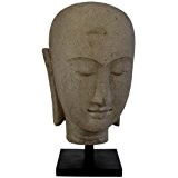 Wuona Objects Buddha Kopf Lavastein 80 cm auf Standfuß Bali Steinfigur Büste