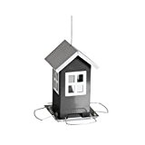 Xclou Vogelfutterhaus, Futterstation aus Metall, eckiges Vogelhäuschen, Vogelfutterspender mit 4 Platzen, ca. 12 x 12 x 19,5 cm, silber/anthrazit